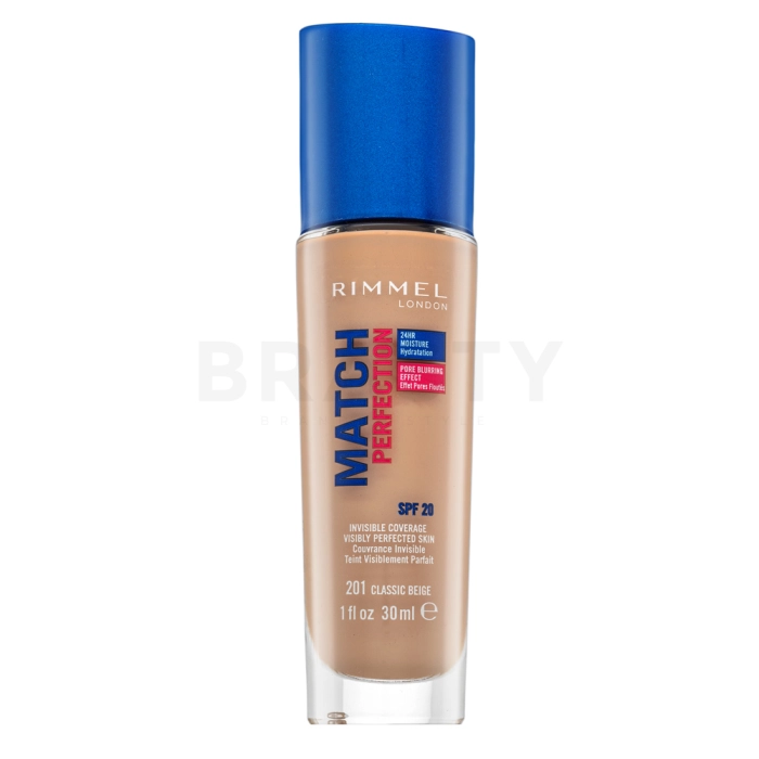 Rimmel London Match Perfection 24HR SPF20 Foundation vloeibare make-up voor een uniforme en stralende teint 201 Classic Beige 30 ml