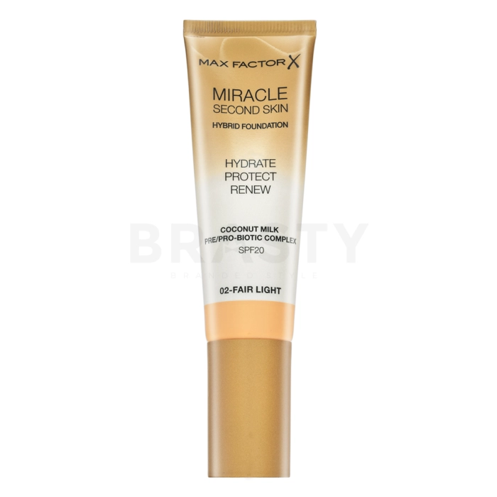Max Factor Miracle Second Skin Hybrid Foundation SPF20 dlhotrvajúci make-up s hydratačným účinkom 02 Fair Light 30 ml