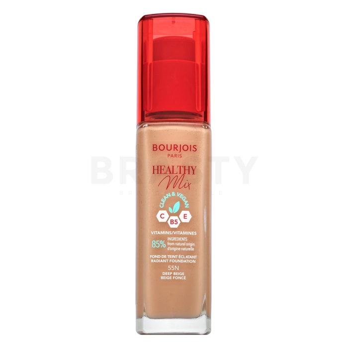 Bourjois Healthy Mix Clean & Vegan Radiant Foundation maquillaje líquido para unificar el tono de la piel 55N Deep Beige 30 ml
