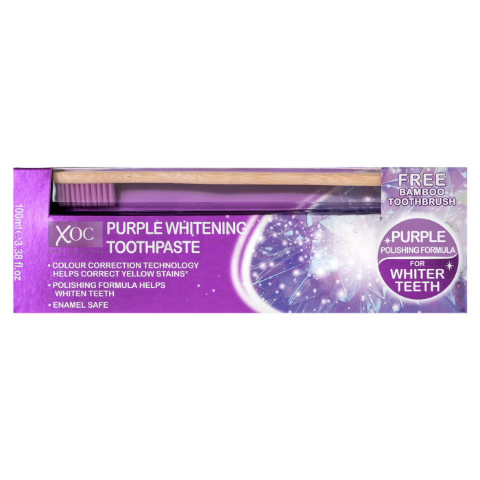 XOC Purple Whitening паста за зъби + четка за зъби Toothpaste + Bamboo Toothbrush 100 ml