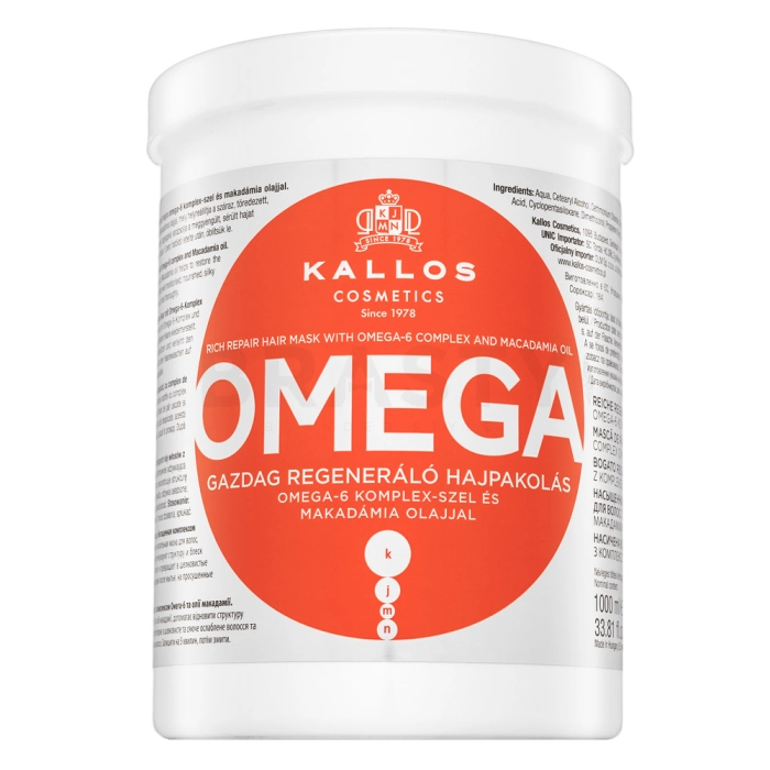 Kallos Omega Rich Repair Hair Mask voedend masker voor beschadigd haar 1000 ml
