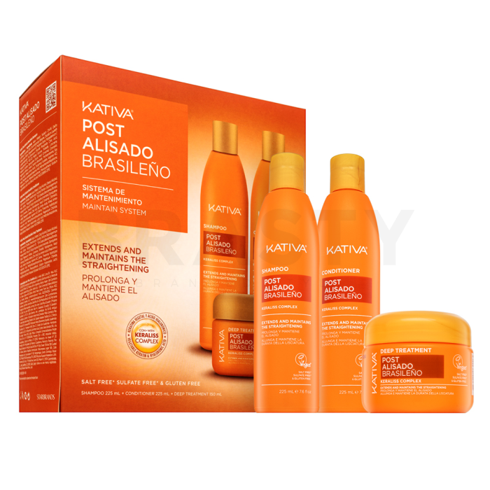 Kativa Post Brazilian Straightening Kit set dopo aver stirato i capelli con cheratina 2 x 225 ml + 150 ml