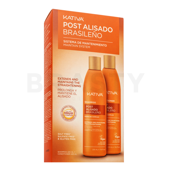 Kativa Post Brazilian Straightening Shampoo + Conditioner készlet a haj keratinnal való egyenlítése után 2 x 225 ml