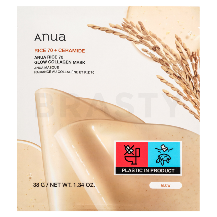 Anua Rice 70 + Ceramide osvježavajuća gel-maska Glow Collagen Mask 4 x 38 g